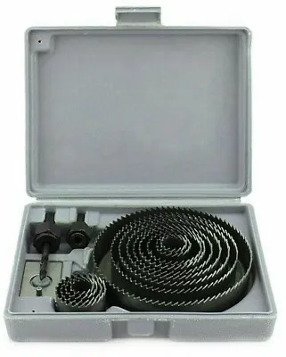 16 Pc Hole Saw Drill Bit Kit  W/ Mandrels Saws W/ Case Wood Plastic Sheet Metal • $15.99