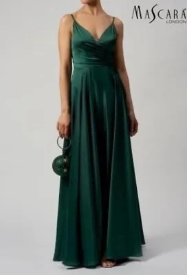 Mascara Size 4 MC220123 Forest Green Satin Pleat Evening Dress Prom Long  BNWT • $252.58