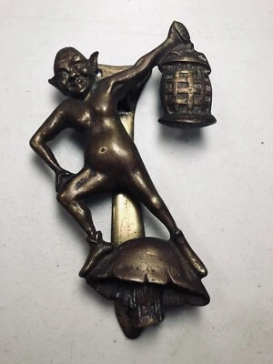$69.99 • Buy Antique Unusual Goblin Gargoyle Troll & Toadstool  Brass Door Knocker Halloween