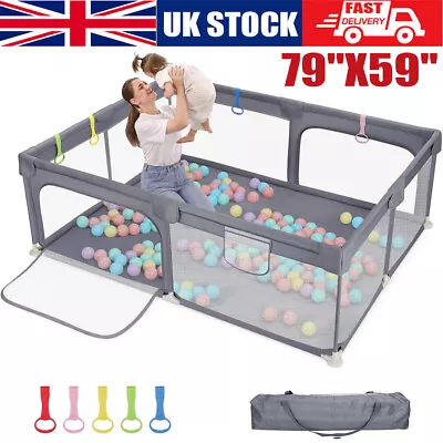 Baby Playpen 79  X 59  Large Safe Play Toddlers Fence Gate Breathable Mesh • £55.47