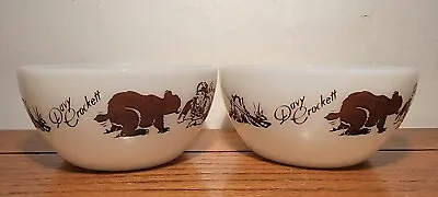 Vintage Pair Of Fire-king Milk Glass Davey Crocket Cereal Bowls • $29.99