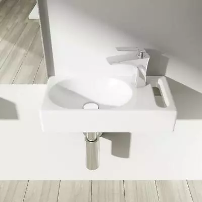 £53.79 • Buy Cloakroom Wash Basin Sink Ceramic Wall Hung With Towel Rail & Waste Plug 440mm