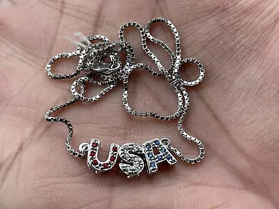 Nadri Women Necklace Patriot USA Flag Color Pendant Silver Tone Chain Jewelry • $39.87