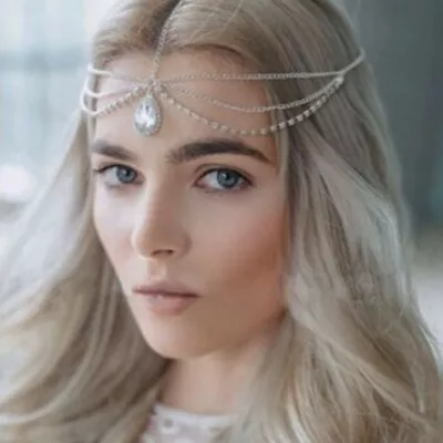 £4.89 • Buy Boho Silver Chain Hair Head Cuff Arabian Head Piece Jewellery UK