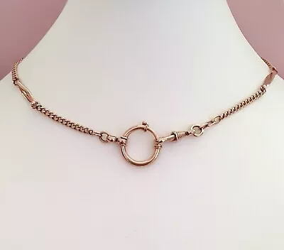 Antique Art Deco 14K ROSE  OVER-LAPPED BARS  Watch Chain Necklace 16  #1211 • $150