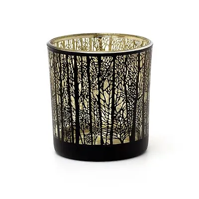 £7.99 • Buy 8cm Beautiful Woodland Design Black And Gold Glass Tree Tea Light Candle Holder