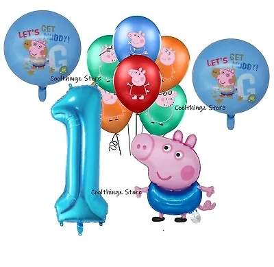 £9.99 • Buy PEPPA PIG GEORGE BALLOONS 1st Birthday Party 10 Piece Set Foil Latex Age 1