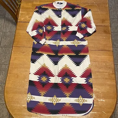 Vintage 90s Woolrich Women’s Aztec Navajo Cotton USA Made Dress Medium Rare • $50