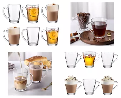 Set Of 6 Heat Resistant Handled Black/Green Tea Cups Cappuccino/Coffee Glass Mug • £10.99
