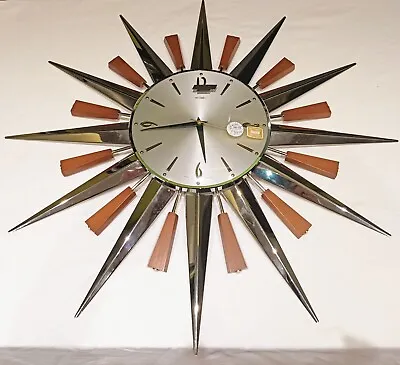 Large Mint Vintage Metamec Sunray Starburst Wall Clock New Old Stock 70's  Boxed • £295