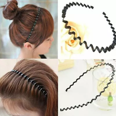 Black Metal Sports Hairband Headband Wave Alice Style Hair Band Unisex Women Men • £2.27