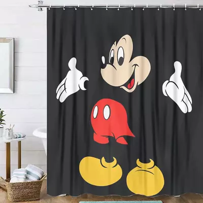 Cute Mickey Mouse Black Shower Curtain. Gift For Fans. • $24.99