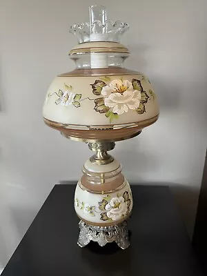 27” Gwtw Vintage 3-way Quo1zel Hand Painted Frosted Glass Floral Hurricane Lamp • $125