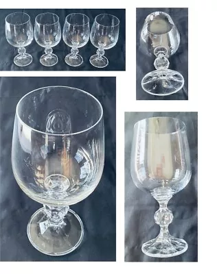 VINTAGE Bohemia Crystal Wine Glasses CLAUDIA 12 Oz Prism Ball Stem 4-Pc Set • $36.88