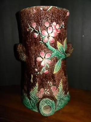 An Antique English Majolica Umbrella Stand Designed Like A Tree Trunk • $395