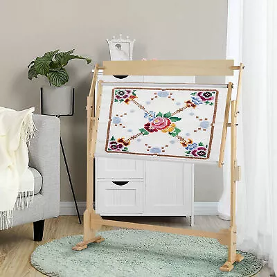 Cross Stitch Frame Tabletop Floor Stand Wooden Embroidery Tapestry Hoops Adjust • £20.89