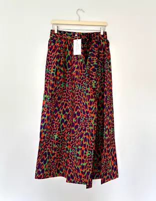 Kemi Telford Palazzo Trousers O/S Green Orange Animal Poplin Wide Leg Crop BNWT • £45