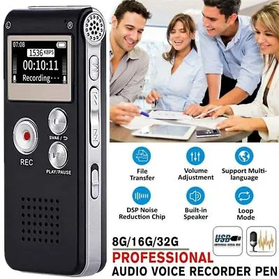 Digital Voice Recorder Dictaphone Audio Sound Recorder Mini Small MP3 Player 8G • £15.49