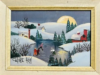 Primitive Folk Art Winter Scene (style Of Grandma Moses) Painting- By Claire Fry • $29.95
