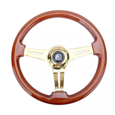 Hiwowsport Universal 14  350mm Wood Grain Steering Wheel 6 Bolts 1.75  Dish Wood • $64.99