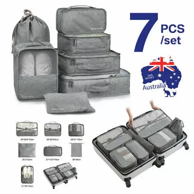 $15.95 • Buy 7PCS Storage Bag Travel Packing Cubes Pouches Luggage Organiser Clothes Suitcase