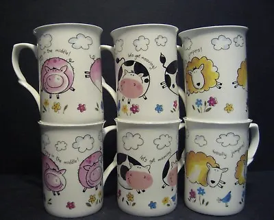 £26.99 • Buy Set Of 6 Mugs Farmyard Fun Pig Sheep Cow Fine Bone China Mugs Beakers