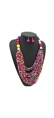 African Beaded Handmade Necklace And Earring Set Ethnic Africa Jewelry 16  • $10.77