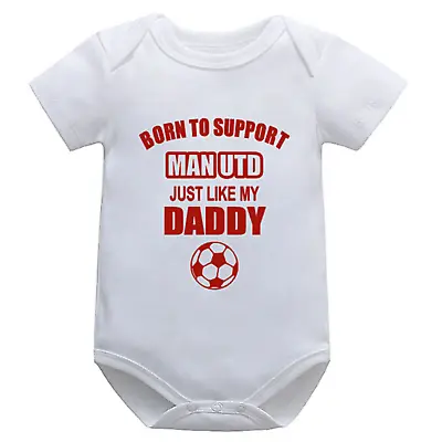 Personalised Man Utd Born To Support Short Sleeve Baby Bodysuit Grow Football C • £10.99