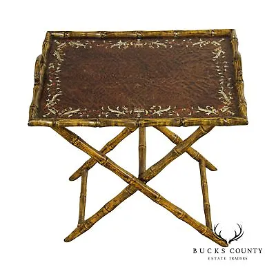 Chinoiserie Style Faux Bamboo Folding Tray Table • $395