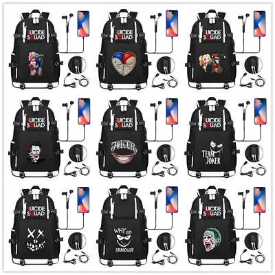 Birds Of Prey Harley Quinn Canvas Backpack School Bag USB Charge Travel Bags • $68.37