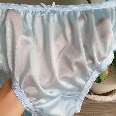 Vintage Silky Nylon Panties Pastel Blue Bikini Sheer Brief Size 7-8 Hip 38-42  • $32.53