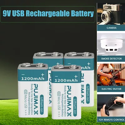 9V 9 Volt Li-ion USB Rechargeable Batteries 1200MAH Ion Battery Pack Lot • $8.59