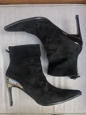 £199 • Buy Emporio Armani Black Heels Boots Pointed Womens Shoes EU 40 (UK 7) Suede Leather
