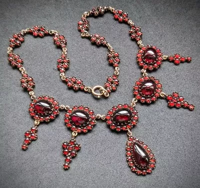 Antique Victorian Bohemian Garnet Large Cabochon Necklace Excellent Condition • $2179