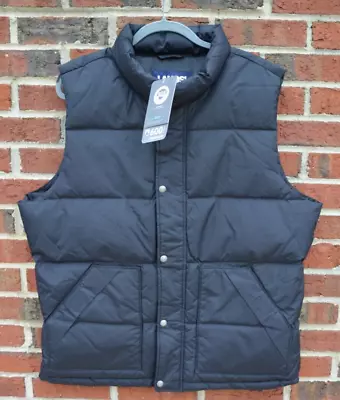 Lands End Men's Large Down Vest Black Puffer Quilted Snap/Full Zip 600 Fill • $55