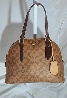 SALE!  Coach Peyton Cora Tan Signature Coated Canvas Domed Satchel Bag • $69