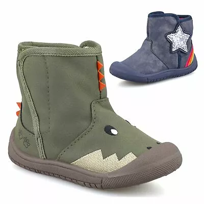 £9.98 • Buy Boys Girls Infants Warm Fur Winter Walking Touch Strap Ankle Boots Shoes Size