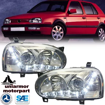 For 1993-1999 VW Golf 3 Headlights LED DRL Projector Front Lamps Chrome Clear  • $119.99