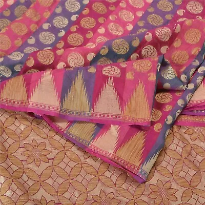 Sanskriti Vintage Magenta Indian Sarees Art Silk Woven Premium Sari Craft Fabric • $37.23