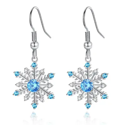 $14.95 • Buy 925 Sterling Silver Snowflake CZ Drop Dangle Earrings Women Gift Box K44