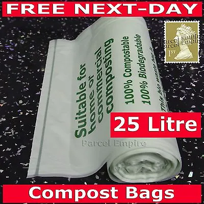 100% Certified Biodegradable 25L Litre CADDY LINERS Compost Food Waste Bin Bag 1 • £8.29
