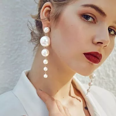 925 Silver Pearl Crystal CZ Ear Stud Earrings Drop Dangle Women Wedding Jewelry • £2.87
