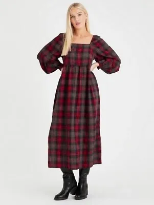 Tu Tartan Plaid Brushed Cotton Maxi Prairie Dress 10 Like Cabbages And Roses NEW • $45.99