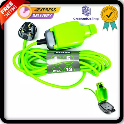 STATUS 1 Socket Extension Lead | 5m Green Waterproof Extension Cable | 13 Amp UK • £13.99