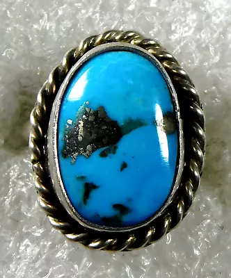 NATIVE AMERICAN STERLING TURQUOISE HANDMADE Vintage Small RING Size 5.4 • $26