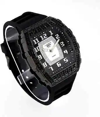 Iced Black Plated Cubic Zirconia Rapper Stylish Silicone Band Luxury Men's Watch • $23.99