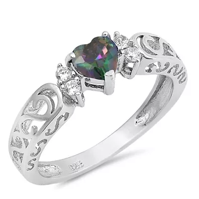 Heart Mystic Topaz Ring Rainbow Fire 925 Sterling Silver NEW • $17.95