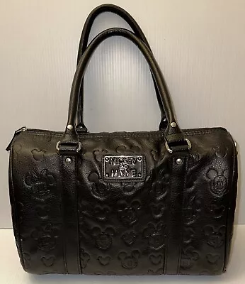 Disney Parks Loungefly Mickey & Minnie Black Embossed Large Barrel Bag Purse • $36.99