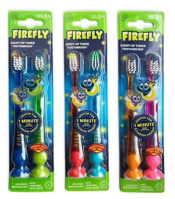 2 Pack Firefly Light Up 1 Min Flashing Timer Toothbrush Suction Cup Age 3+ Years • £6.95