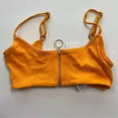 L*space Lorelai Zip Ribbed Bikini Swim Top Ladies Size Xs Mango Orange • $35